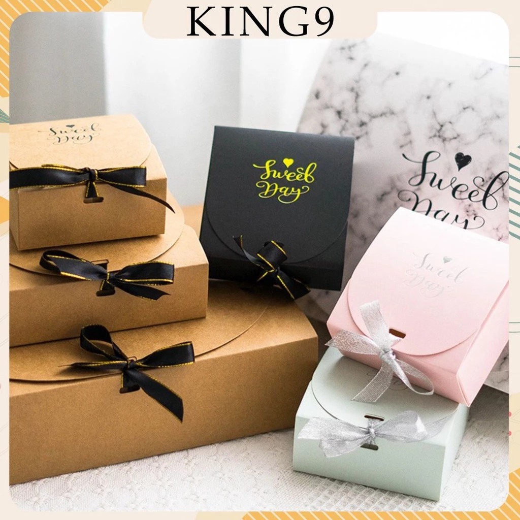 Hộp quà tặng hộp quà sinh nhật giấy kraft sweetday dạng gấp chắc chắn buộc nơ 5 màu siêu xinh phụ kiện quà tặng KING9