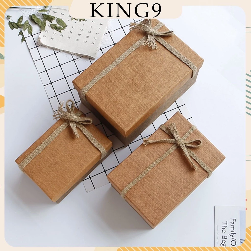 Hộp quà tặng sinh nhật 8/3 nhà giáo kraft kèm nơ vải bố nhiều màu phong cách vintage cao cấp king9