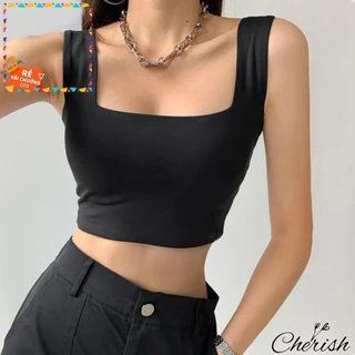 mx Áo Croptop Hai Dây Bản To Không Tay Sát Nách Cổ Vuông Ôm Body, Áo Ba Lỗ Nữ Croptop CHERISH-AT01