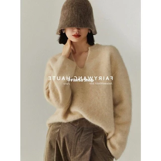 Áo sweater Dệt Kim Cổ Chữ v Dáng Rộng Thời Trang Mùa Đông Cho Nữ