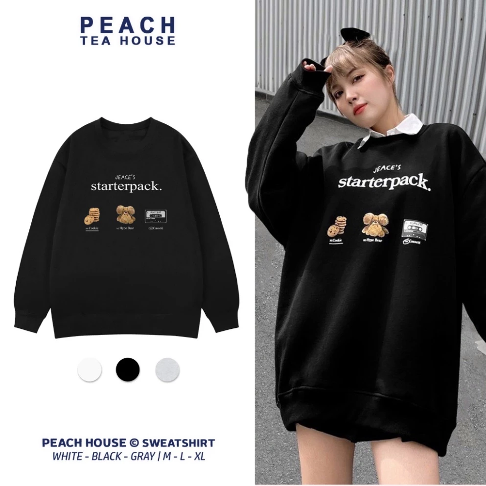 Áo Sweater Nam Nữ Form Rộng Nỉ Bông Cotton Unisex, Áo Khoác Hoodie Oversize Basic Trend Đông 2023 -Starterpack