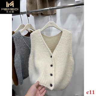 Áo Khoác cardigan Dệt Kim Không Tay Cổ Chữ v Màu Trơn Thời Trang Thu Đông Hàng Mới 2023