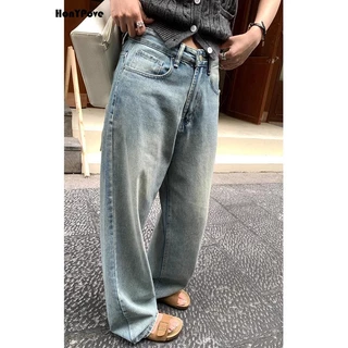 Honypove Quần jeans Nữ Ống Rộng Thời Trang Cá Tính