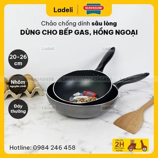 Chảo sâu lòng SUNHOUSE SHS20 / SHS24 nhôm chống dính tốt size 20-24cm dùng cho bếp gas, bếp hồng ngoại