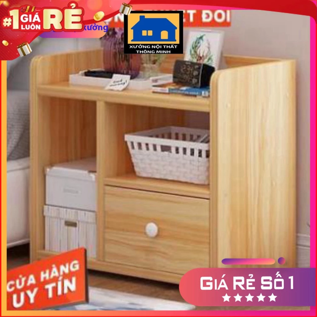 Tủ đầu giường trang trí phòng ngủ chất liệu gỗ công nghiệp phủ melamin bóng láng chống ẩm mốc