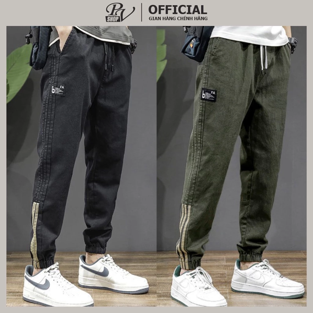 Quần jogger Nam Kaki,Vải Có co Giãn Nhẹ,Thiết Kế Sọc Chân Sang Trọng,Phong Cách hiphop,Chuẩn Hàng Xuất