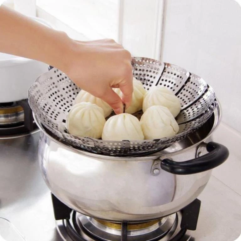 Rổ hấp Inox 304 gấp gọn, dùng hấp thực phẩm tiện lợi