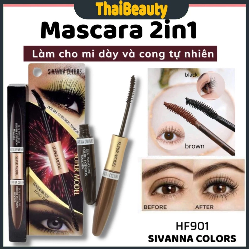 Mascara Sivanna Colors Super Model 2in1 Double Extension Mascara Hf901 Chuốt Mi Hai Đầu Tiện Lợi - Thaibeauty