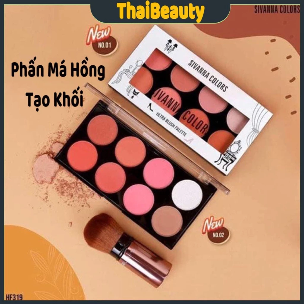 Phấn Má Hồng Tông Cam Hồng, Tạo Khối và Bắt Sáng Sivanna Colors Ultra Blush Palette HF319 Chuẩn Thái Lan