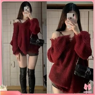 Áo sweater Cổ Chữ v Dáng Rộng Phong Cách Giáng Sinh Đáng Yêu Cho