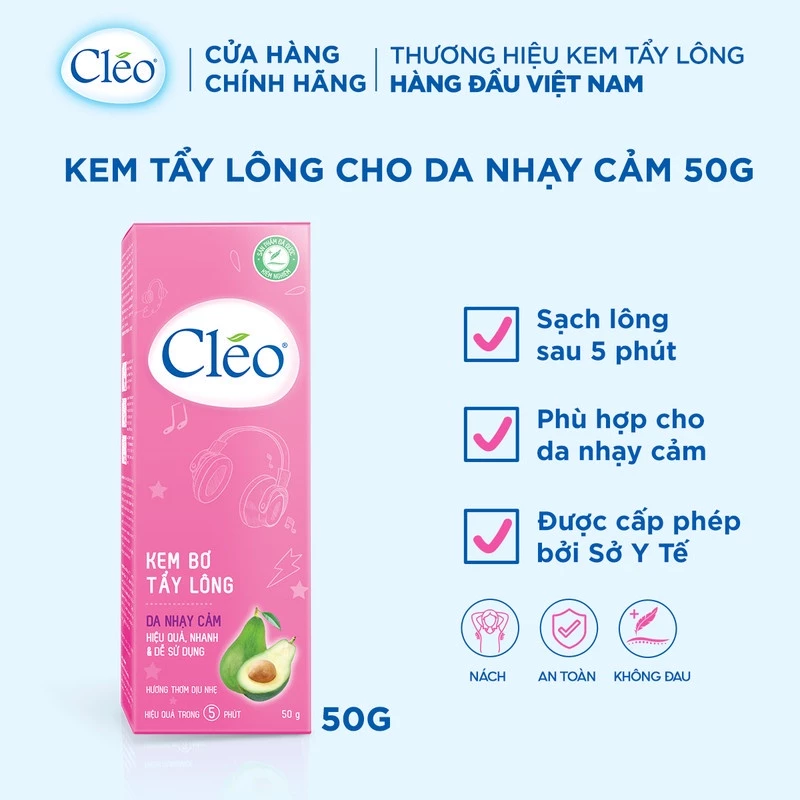 Kem Tẩy Lông Cho Da Nhạy Cảm Cleo Avocado Hair Removal Cream Sensitive Skin 25g/50g