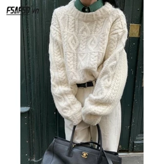 Áo sweater Dệt Kim Cổ Tròn Dáng Rộng Thời Trang Mùa Đông Phong Cách Nhật Bản Cho Nữ