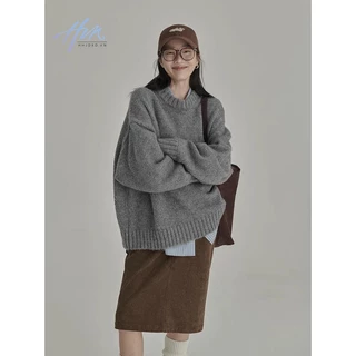 Áo Sweater Cổ Tròn Dáng Rộng Màu Sắc Đơn Giản Thời Trang Thu Đông Cho Nữ