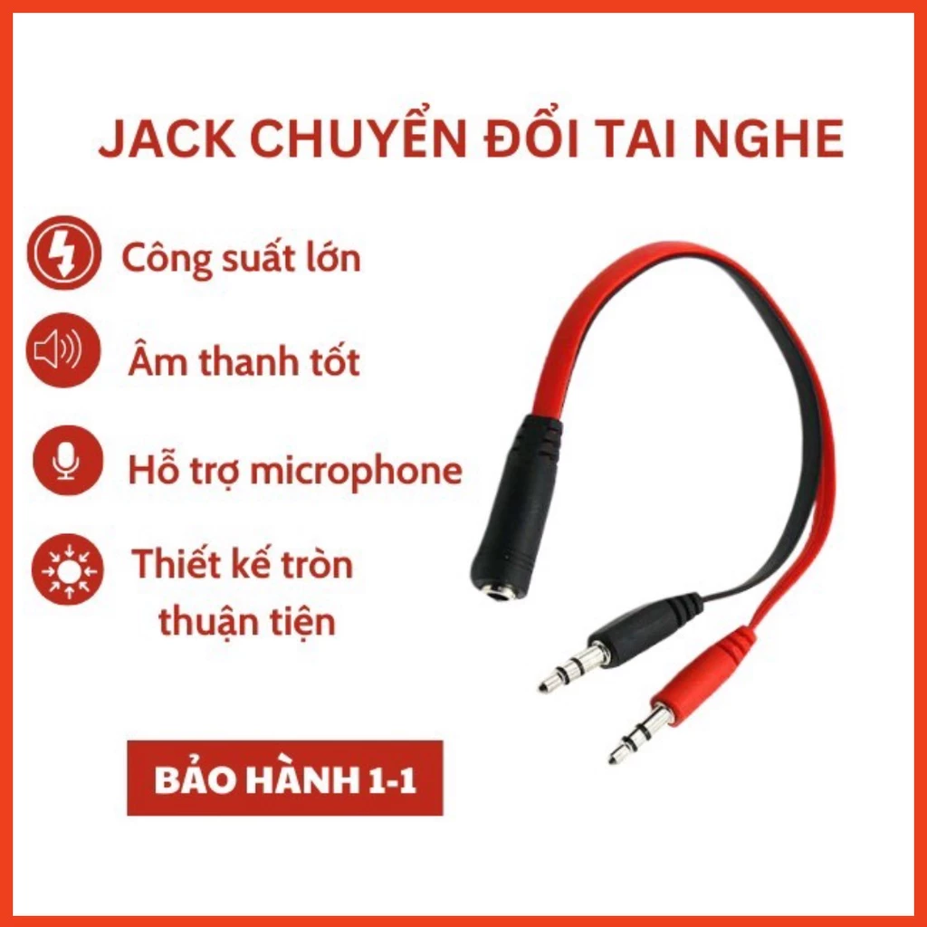 Dây chuyển đổi tai nghe 3.5mm sang 2 cổng 3.5mm cho âm thanh audio và mic