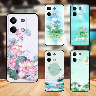 Ốp lưng điện thoại Redmi Note 13, Note 13 Pro viền đen Hoa Sen Hoa Đẹp