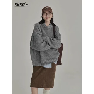 Áo sweater Chui Đầu Dáng Rộng Màu Trơn Thời Trang Thu Đông Cho Nữ