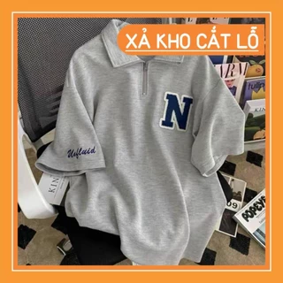 Set đồ nam nữ form rộng unisex, áo polo khóa kéo kèm quần short đùi thêu logo chất liệu cotton tổ ong nhiều màu