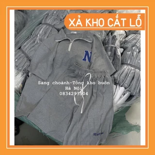 Set đồ nam nữ form rộng unisex, áo polo khóa kéo kèm quần short đùi thêu logo chất liệu cotton tổ ong nhiều màu