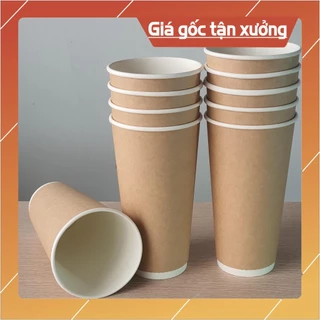 SỈ 50 cốc giấy Kraft 2 Lớp 650ml 22oz kèm nắp dùng để đựng Trà, Coffe Nóng, Chống Bỏng...