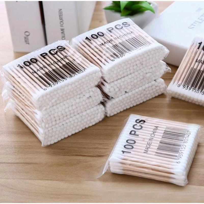 Túi 100c Bông Ngoáy Tai Vệ sinh tai Cán Gỗ