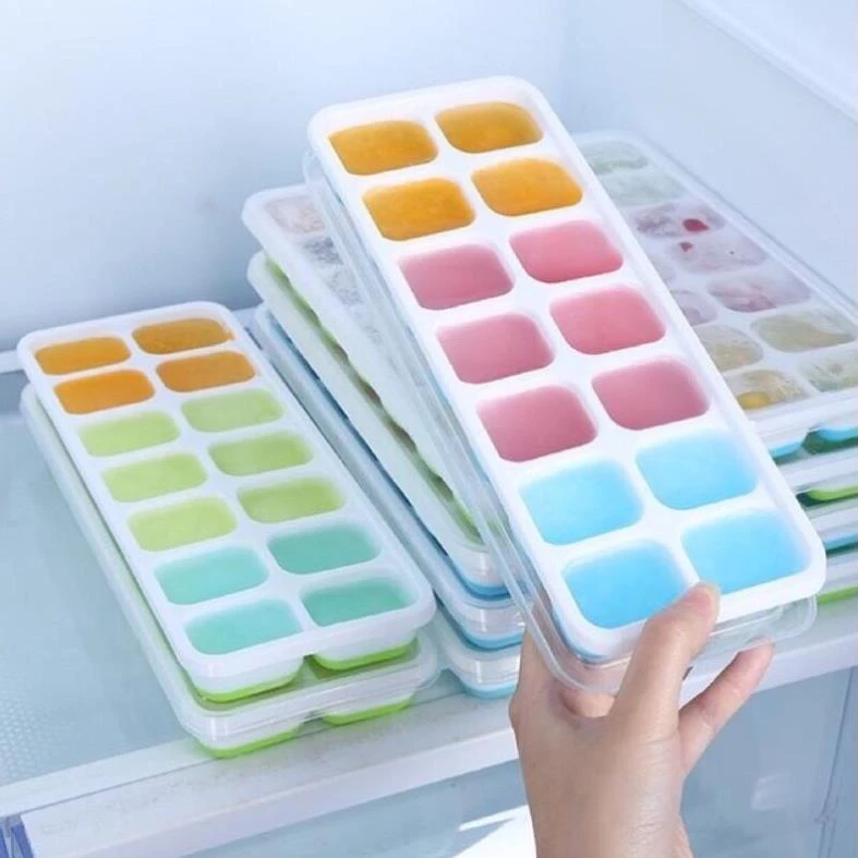 Khay đá Silicon 14 viên có nắp đậy làm kem làm thạch hoa quả tiện lợi bền bỉ