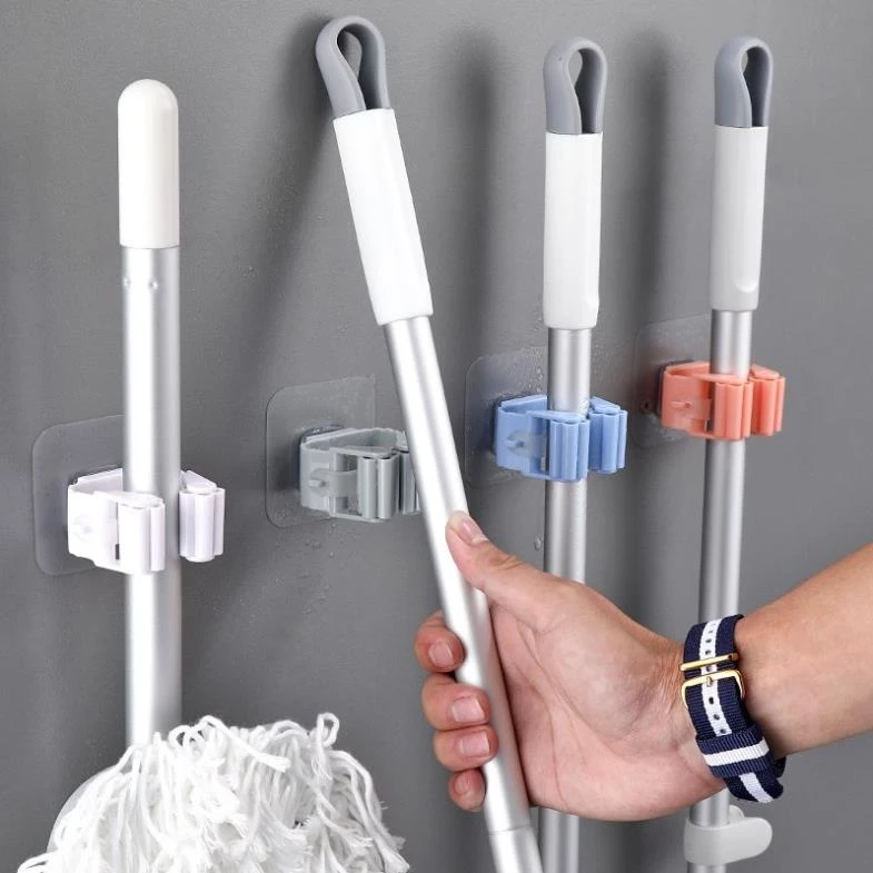 Kẹp treo dụng cụ vệ sinh và chổi lau nhà, kẹp treo đồ gia dụng dán tường đa năng