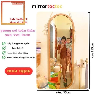 99a3 Gương treo tường viền gỗ, gương toàn thân hình oval nịnh dáng deocr trang trí phòng tặng phụ kiện nhiều kích thước