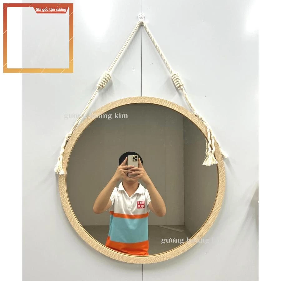 ss Gương treo nhà tắm, gương treo tường decor, full phụ kiện đường kính 50cm viền gỗ giá rẻ  MIRRORTOCTOC KGR01