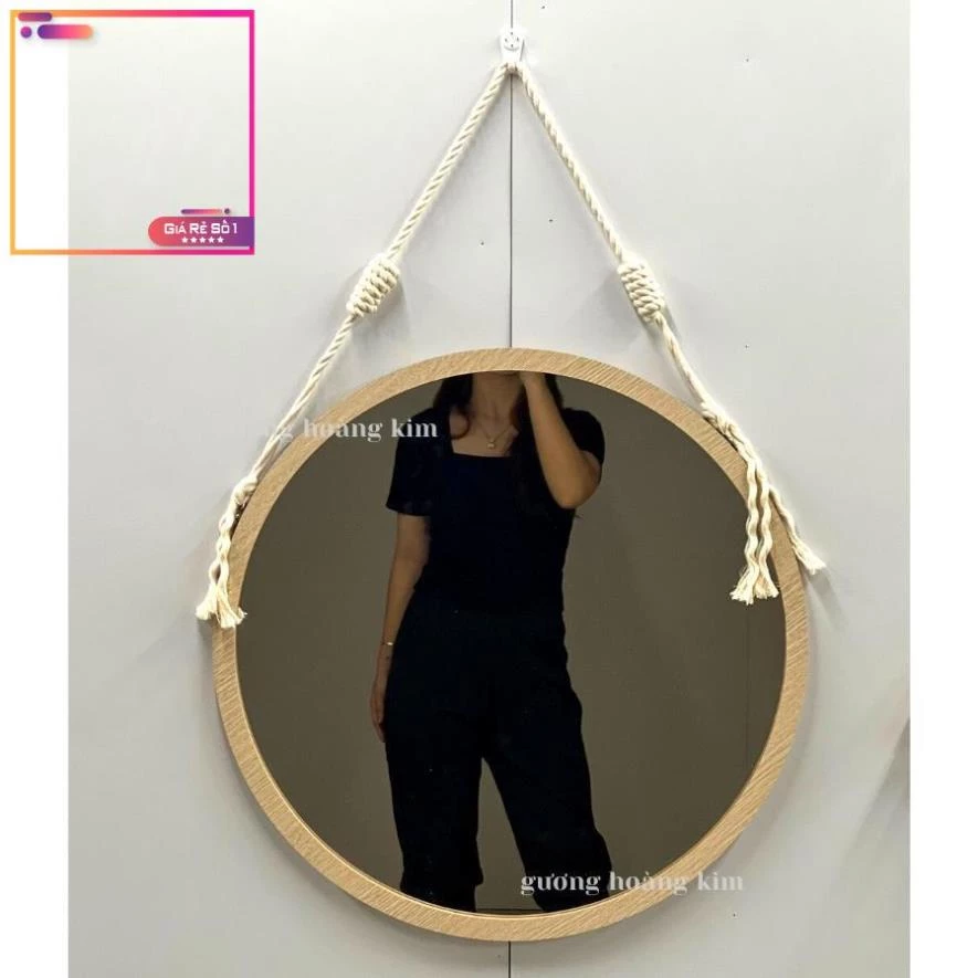 khg Gương treo nhà tắm, gương treo tường decor, full phụ kiện đường kính 50cm viền gỗ giá rẻ  MIRRORTOCTOC KGR01