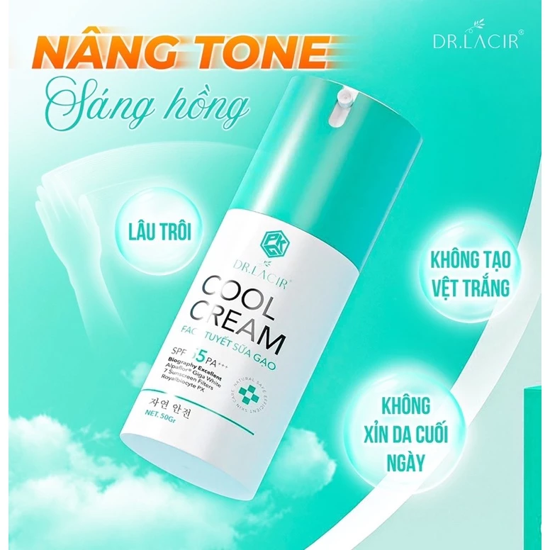 KEM COOL CREAM CHỐNG NẮNG, DƯỠNG TRẮNG DA BAN NGÀY DRLACIR 7 MÀNG LỌC