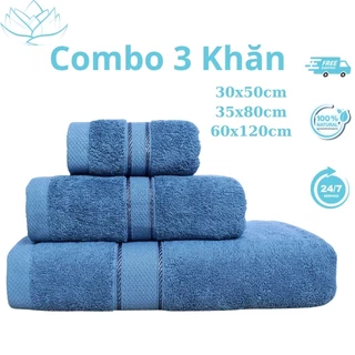 Combo 3 Khăn Tắm-Gội-Khăn Mặt Lotus Heal Hàng Cao Cấp 100% Cotton Tự Nhiên Thấm Hút Tốt Siêu Mềm Mại Và Không Phai Màu