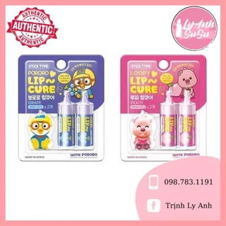 Set 2 son dưỡng môi cho bé Pororo Lip Cure Hàn Quốc