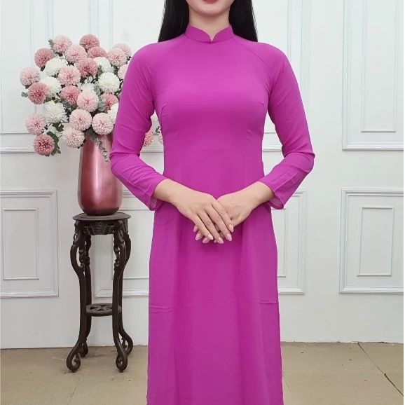 A830CC bộ áo dài chiffon bốn tà tím cẩm cổ cao (ĐÃ GỒM QUẦN)