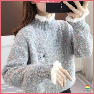 Áo sweater Cổ Lọ Lót Lông Cừu Dày Dặn Thời Trang Mùa Đông Cho Nữ