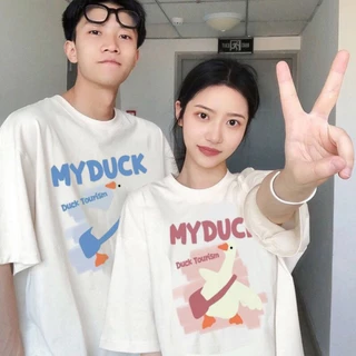 Áo phông nam nữ tay lỡ, áo đôi bạn trẻ MYDUCK phong cách dễ thương Hàn quốc, áo thun cotton oversize unisex Hot Trend