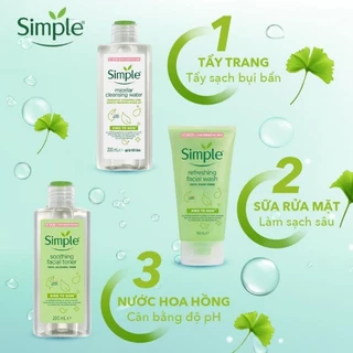 0Combo Da Sạch Sâu SIMPLE Nước Tẩy Trang Micellar 200ml + Sữa Rửa Mặt Refreshing 150ml + Toner 200ml