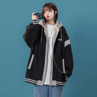 Áo hoodie nữ - khoác nỉ Bomber Unisex phối viền, có mũ 2 lớp dày dặn ulzzang phong cách Hàn Quốc, có Cúc bấm A1