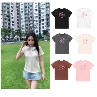 Áo Thun Nữ Baby Tee LYB mẫu Hoa nhí I love Life form slim nhỏ có size chất vải Cotton 100%