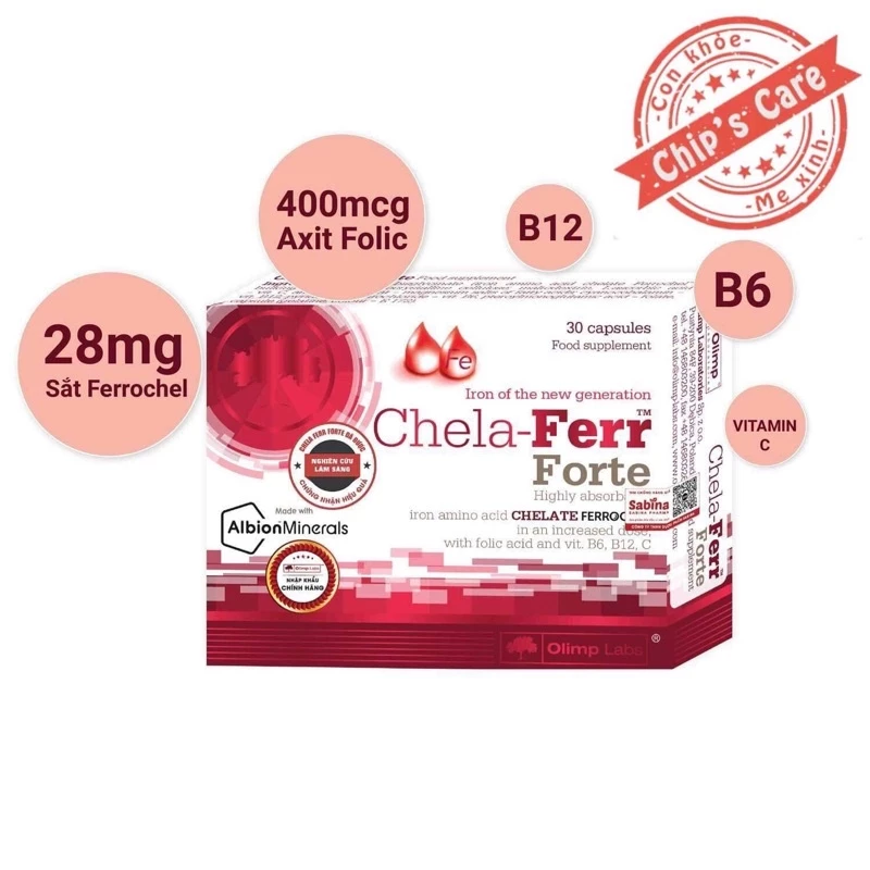 Sắt Chela-Ferr® Forte (Olimp Labs) 28mg sắt  –Viên sắt cho bà bầu hỗ trợ bổ sung và dễ hấp thu sắt 30 viên