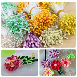 Nhụy hoa giả bóng dài 7cm,150 sợi làm hoa mai đào hoa vải cài áo DIY, phụ kiện hoa handmade