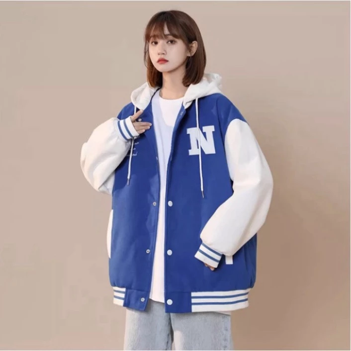 Áo Bomber Unisex - áo khóac nỉ Hoodie mũ trùm đầu 2 lớp phần phần thân áo 1 lớp thêu chữ N - A1