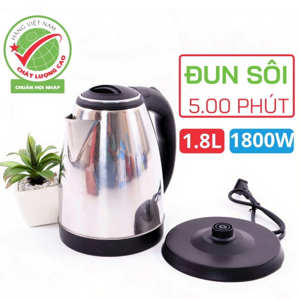Ấm Siêu Tốc Inox 1,8 Lít Electric Kettle Chính Hãng Đun Sôi Cực Nhanh- Bảo Hành 12 Tháng 1 Đổi 1 nếu lỗi 2023