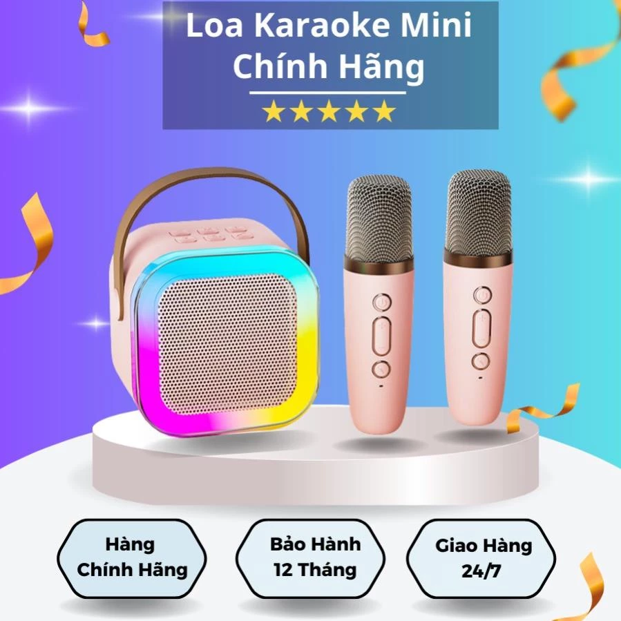 Loa Bluetooth Mini K12 Kèm 2 Micro Không Dây Hát Karaoke Tại Nhà, Âm Thanh Hay Bass Cực Chuẩn