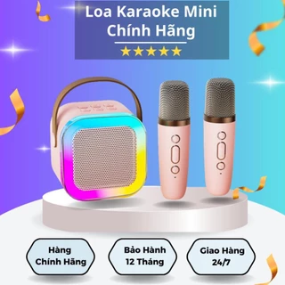 Loa karaoke mini cho bé tập hát tập đọc, kèm luôn sẵn 2 mic, bộ loa Bluetooth 2 Mics không dây mini để hát Karaoke