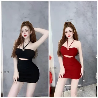 Đầm Body 2 Dây Buộc Cổ Khoét Ngực, Váy Nữ Dáng Ngắn Ôm Tôn Dáng Chất Thun Mát Mẻ Mềm Mịn Co Dãn LOTTON D032