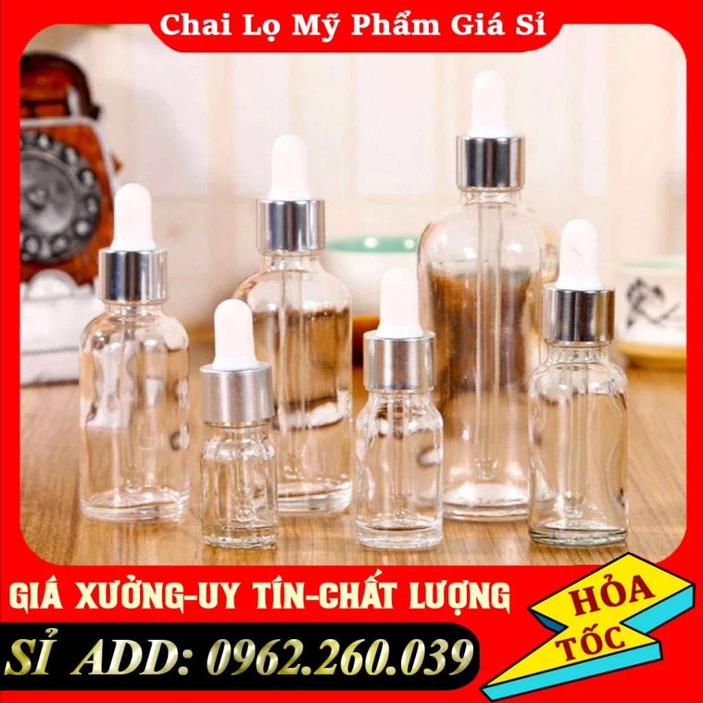 Lọ Chiết Serum 🍶 Lọ Thủy Tinh Nắp Bóp Nhỏ Giọt Khoen Bạc 50ML/100ML Đưng Tinh Dầu Kem Du Lịch - Chai Lọ Mỹ Phẩm Giá Sỉ