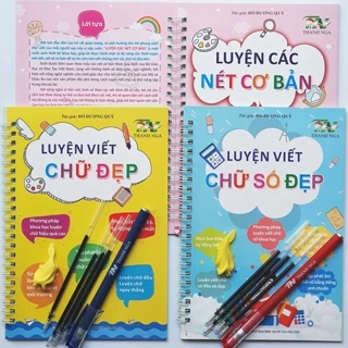 Sách - Bộ 3 Quyển Luyện Viết Thần Kỳ Tự Xóa Chữ Đẹp - Số Đẹp - Nét Cơ Bản Phiên Bản Chuẩn Tiếng Việt Và Ngòi