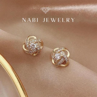 Khuyên tai nữ chuôi bạc 925 viền tròn xoắn đính đá Nabi Jewelry phụ kiện nữ - BT75