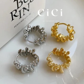 Khuyên tai nữ tròn chuôi bạc 925 CiCi Accessories bông tai viền xoắn phụ kiện trang sức cá tính độc đáo BT164