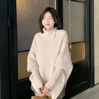 Áo sweater Cổ Lọ Tay Dài Dáng Rộng Phong Cách Nhật Bản Cho Nữ